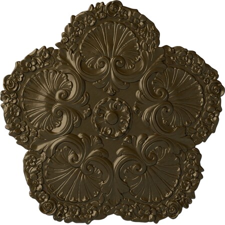 Ekena Millwork Shell Ceiling Medallion, Hand-Painted Brass, 25 5/8"OD x 1"P CM25SHBRS